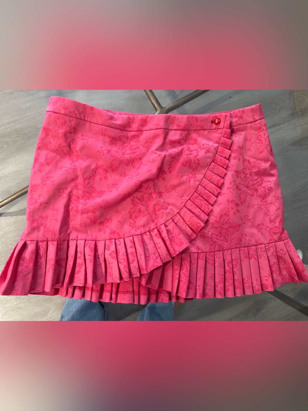 Vintage satin Pink Pleated Floral A-Line Skirt